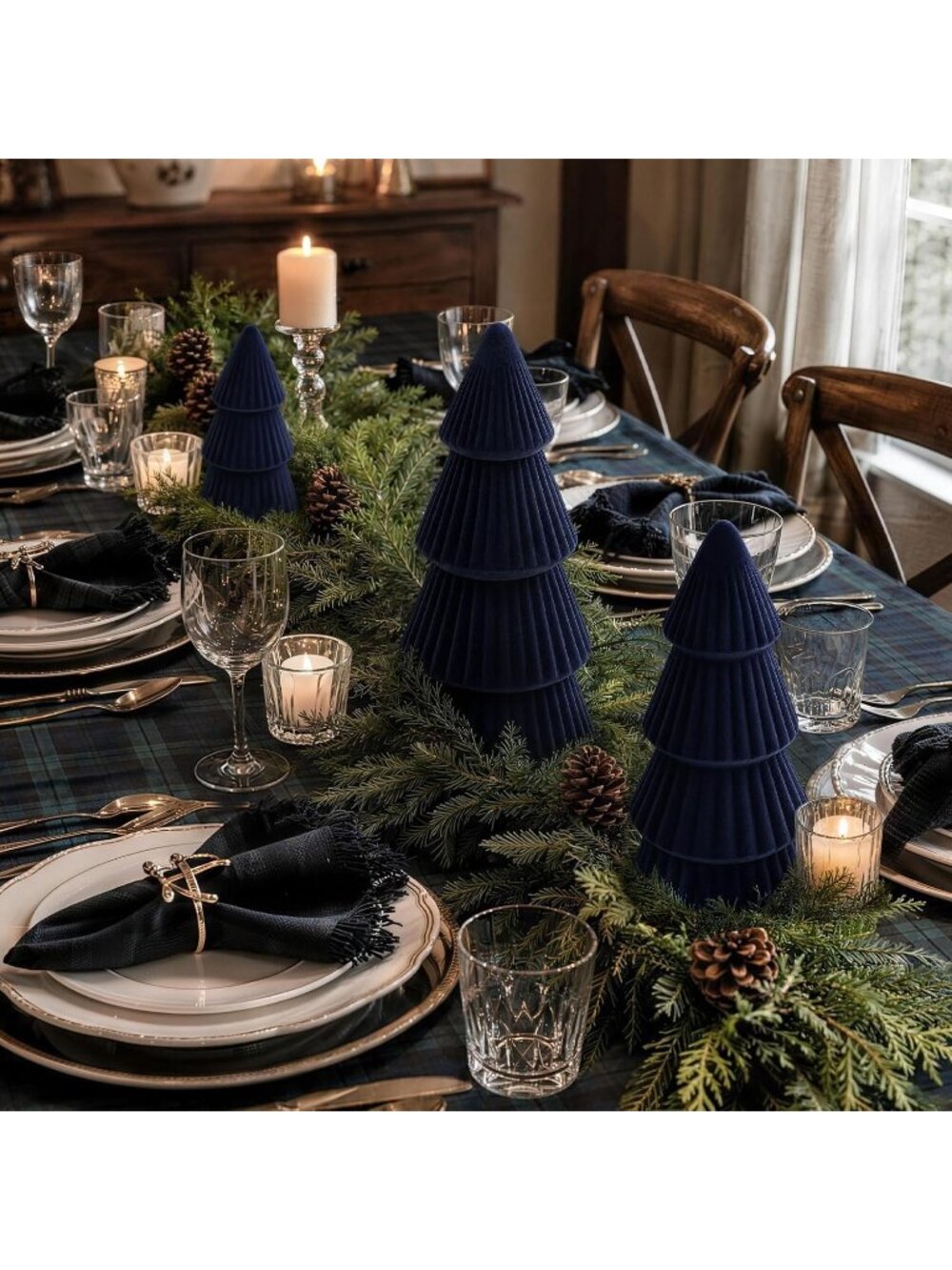 🎄3 Blue Velvet Ceramic Christmas Indoor Mini Table Top Christmas Tree Decor - Picture 4 of 6